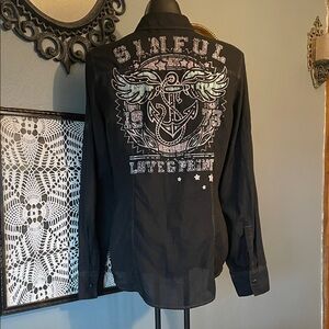 Y2K Sinful Black Shirt with Graphic Design